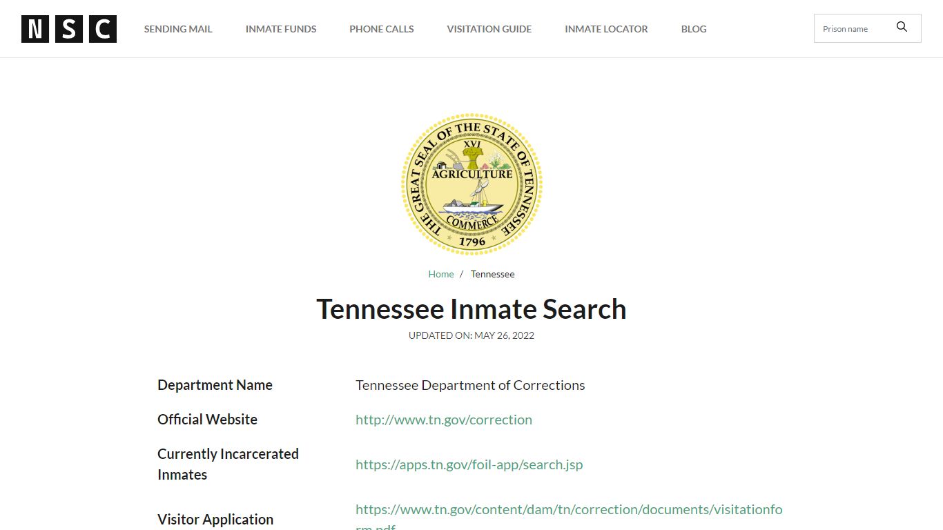 Tennessee Inmate Search – Tennessee Department of ...